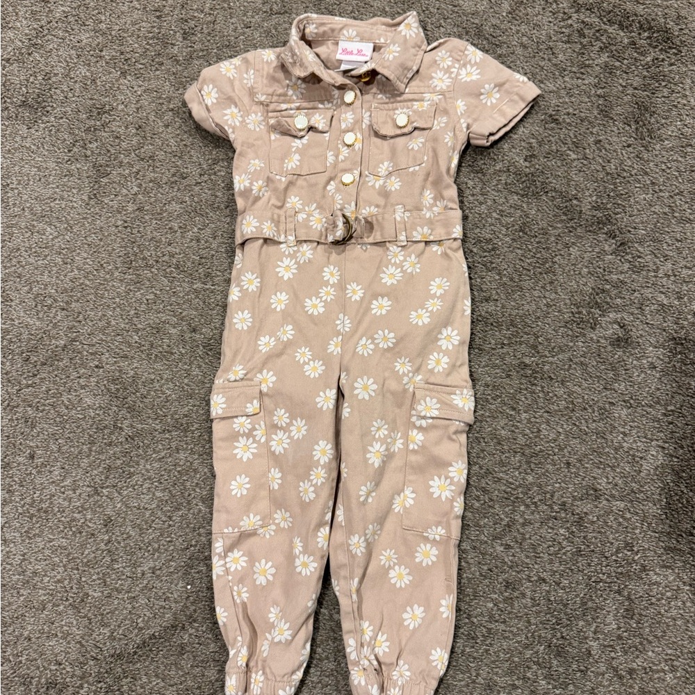 Little Lass Tan and White Bodysuit with Ruffled Collar